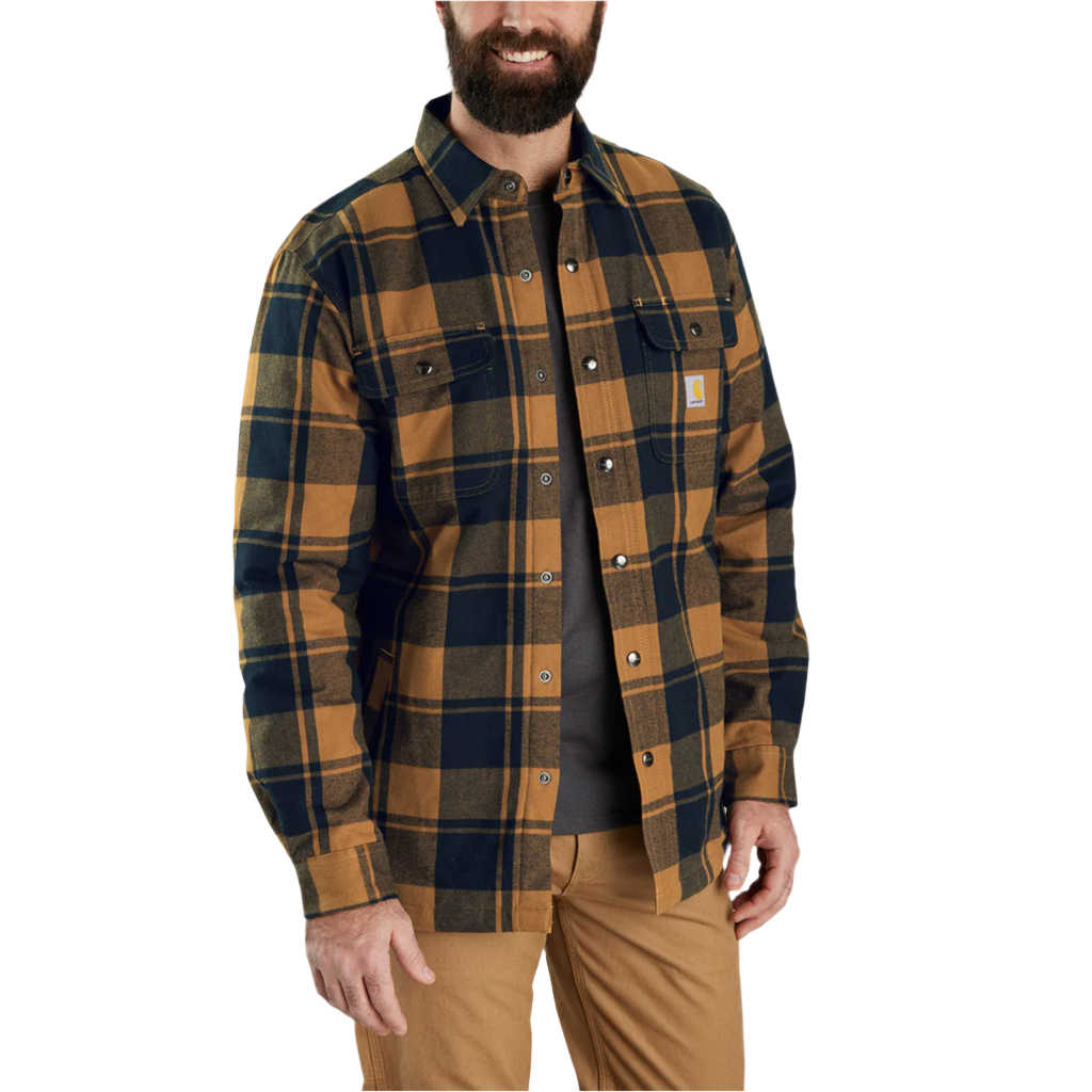 Relaxed Fit Sherpa-Lined Flannel Jacket Brown