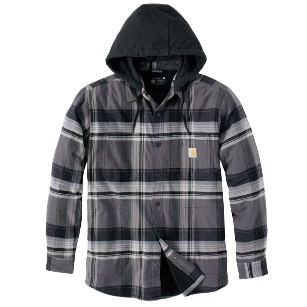 Fleece Lined Hooded Shirt Jacket Black