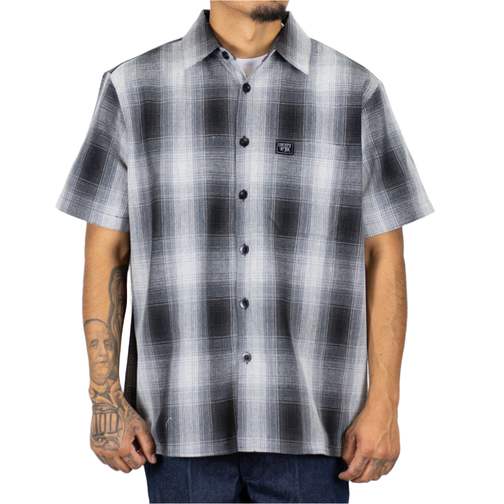 【oan】Checker Scene Short Sleeve T-shirt Short Sleeve Checker Flannel Shirt Black/Grey – Gunthers