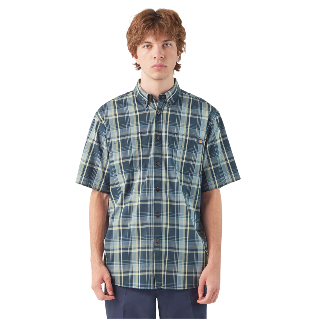 Short Sleeve Plaid Poplin Shirt Ink Navy