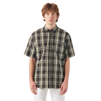 Short Sleeve Plaid Poplin Shirt Black