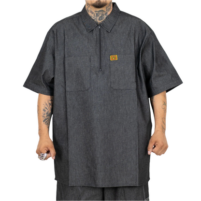 Hard Denim Short Sleeve Zip Shirt Black