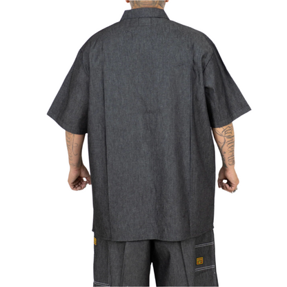 Hard Denim Short Sleeve Zip Shirt Black