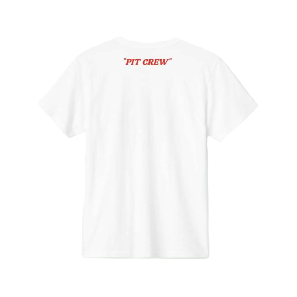 White shirt with Pit Crew on the neck