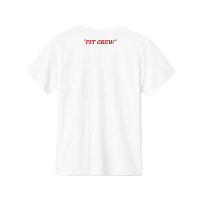 White shirt with Pit Crew on the neck