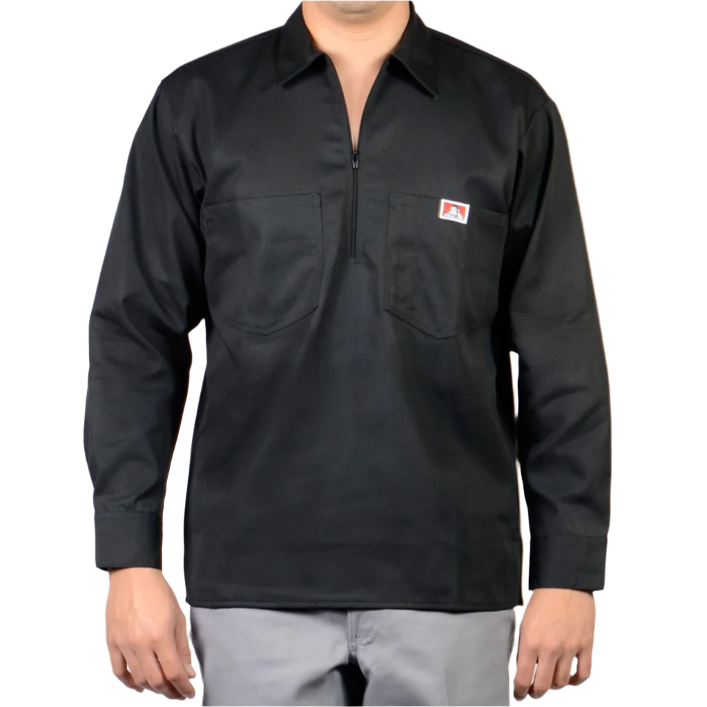 Black long-sleeve shirt with a logo on a white background
