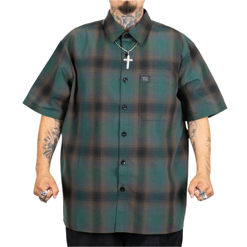 FB County Short Sleeve Checker Flannel Shirt Black/Green