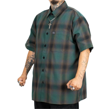 green checkered dress shirt Unique Bargains Men's Shirt, 100% Cotton, Green, 2XL, Checked Plaid Short Sleeve Button Formal Dress Shirt