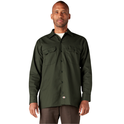 Long Sleeve Flex Twill Work Shirt Olive Green