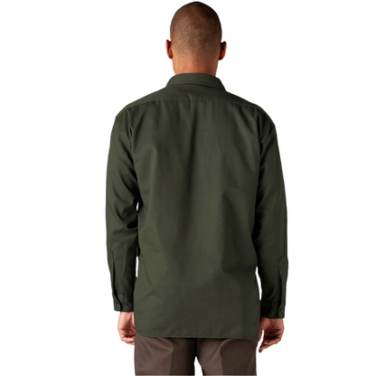 Long Sleeve Flex Twill Work Shirt Olive Green