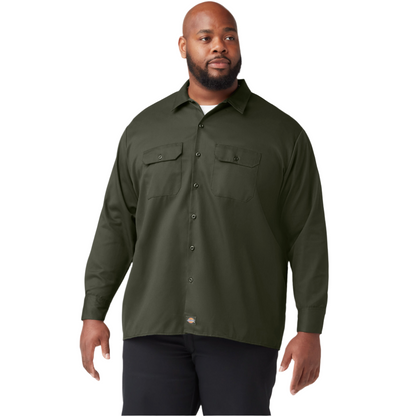 Long Sleeve Flex Twill Work Shirt Olive Green