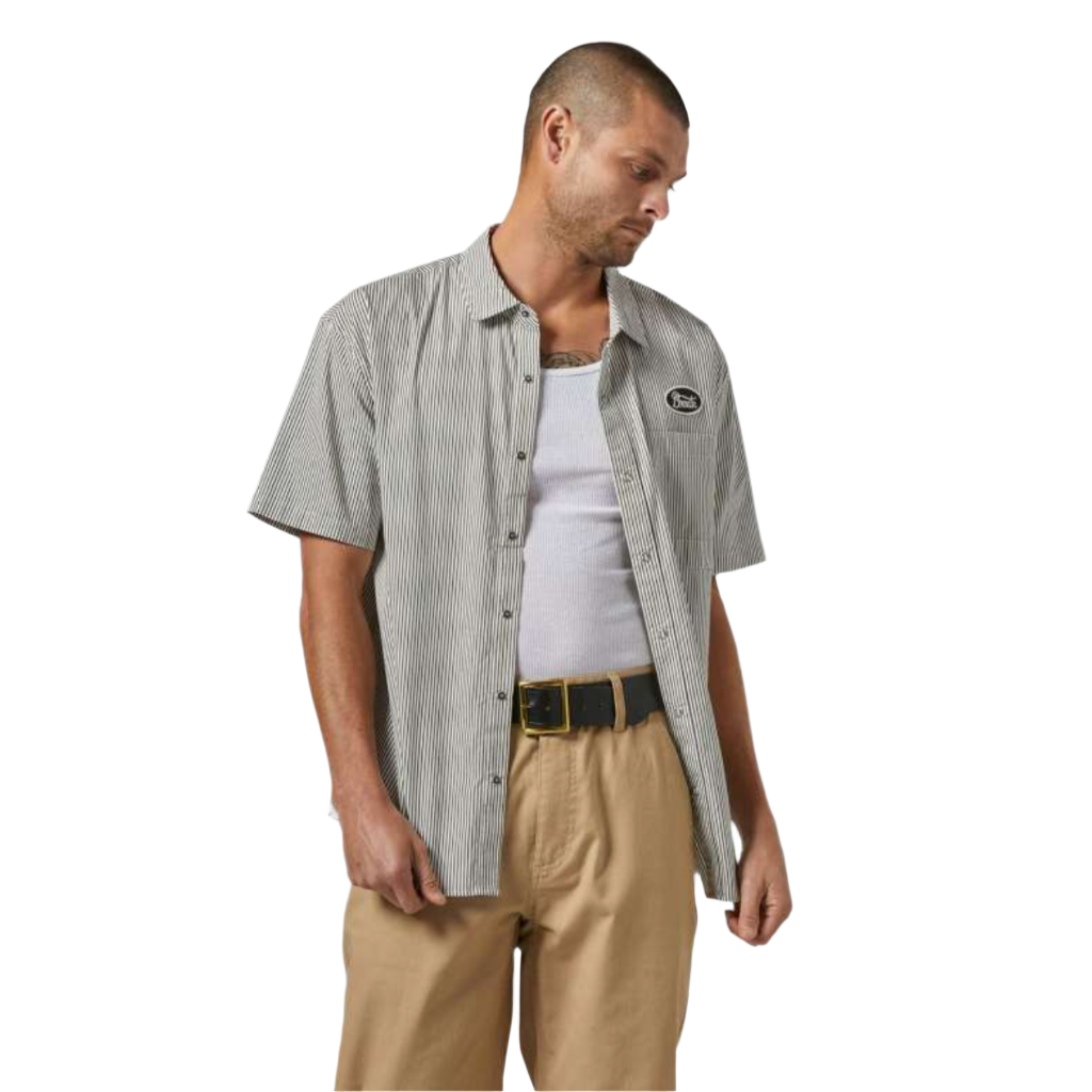 Builders Auto S/S Woven Black/ Off White Stripe