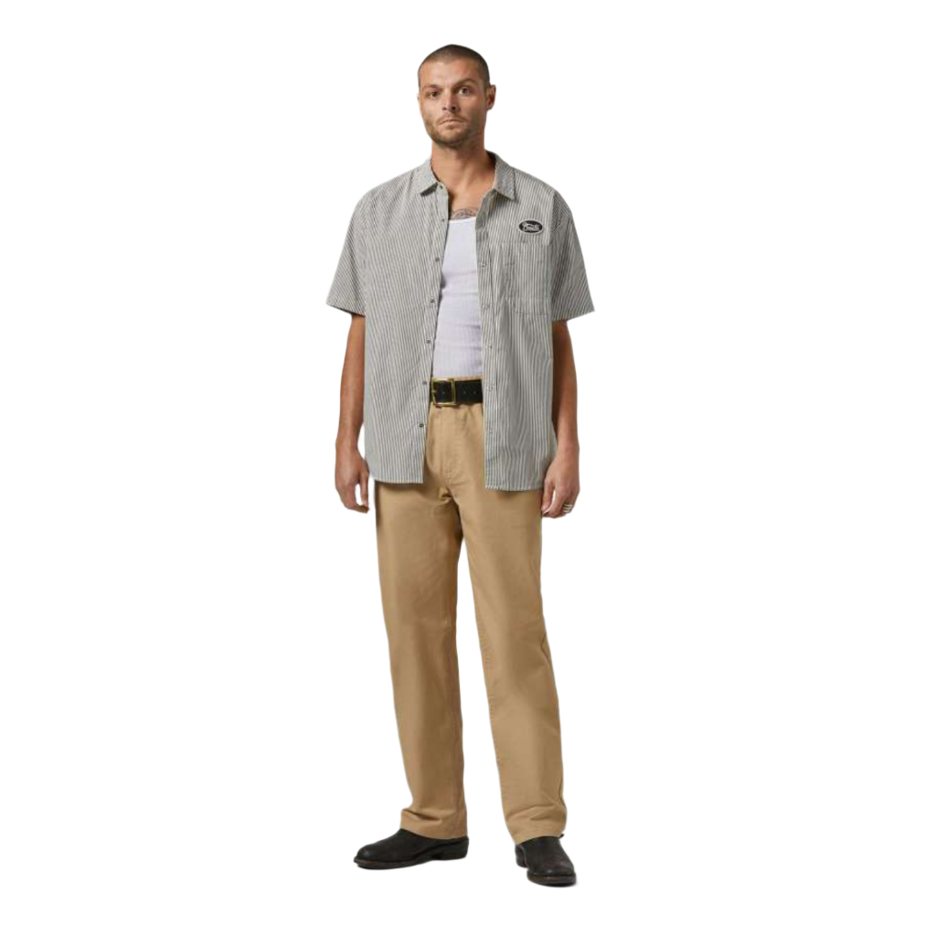 Builders Auto S/S Woven Black/ Off White Stripe
