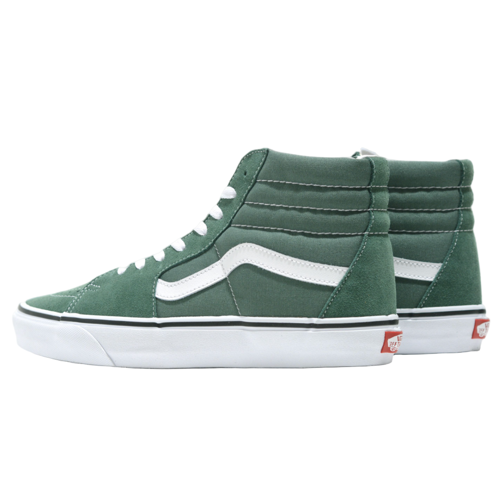 Green high-top sneakers with white accents on a white background