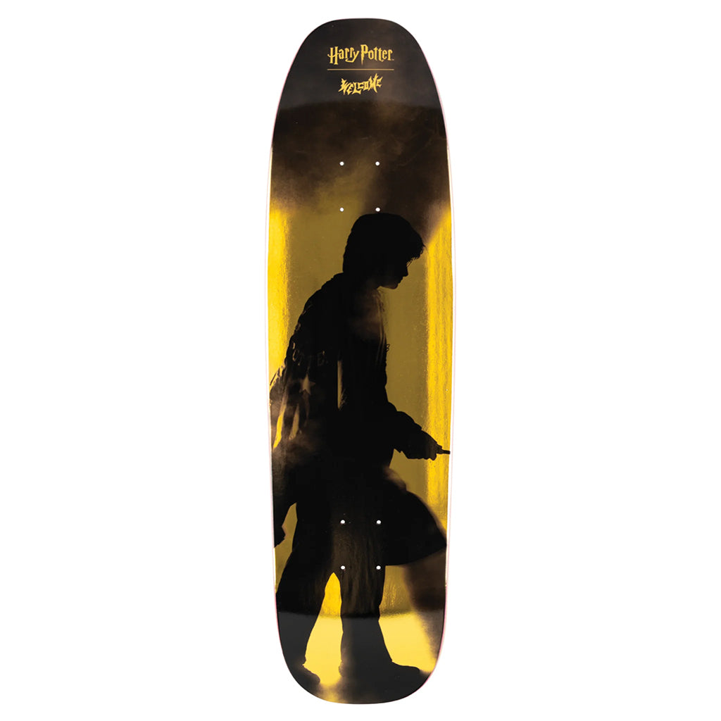 Skateboard deck with a silhouette design and 'Harry Potter' branding on a white background