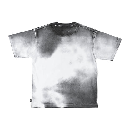 Black and white tie-dye t-shirt on a white background