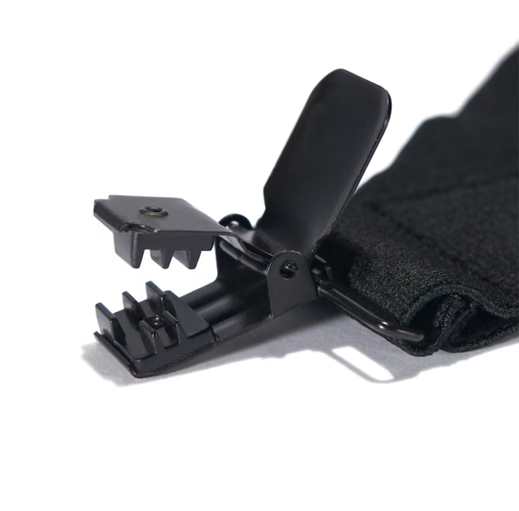 Black strap clip on a white background