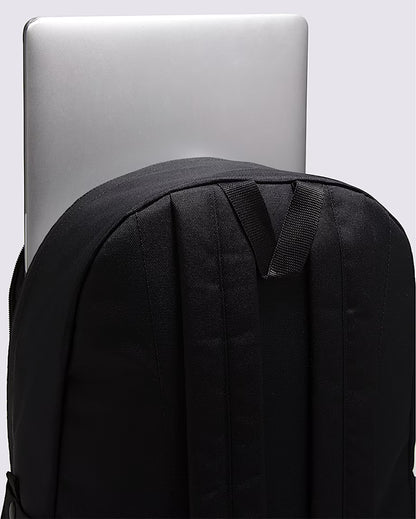 Black backpack with a laptop slot on a light gray background