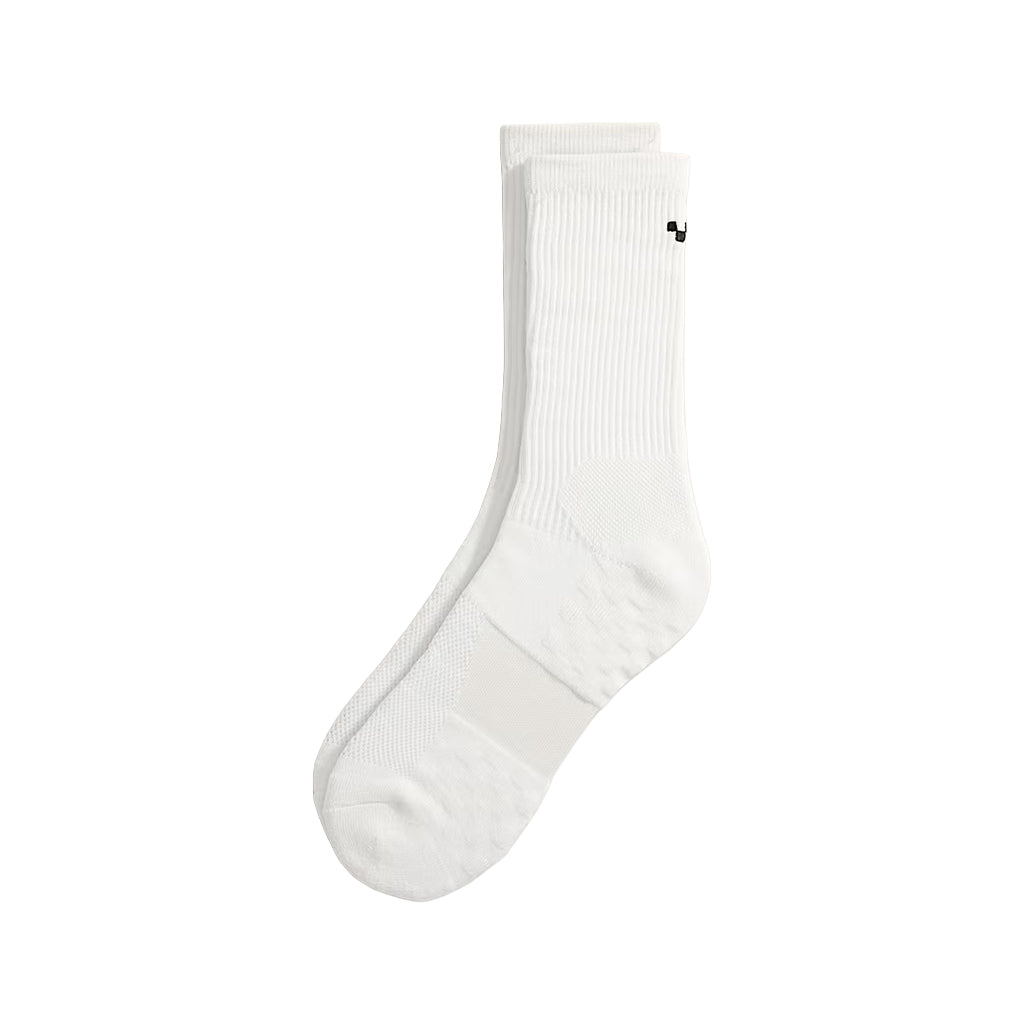 White sock with a small logo on a white background