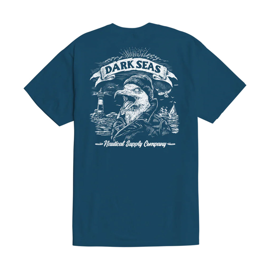 Navy blue t-shirt with a graphic design on the back featuring an eagle and text.