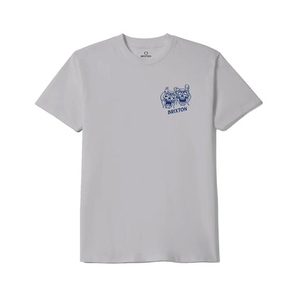 Gray t-shirt with a blue graphic and 'Brixton' branding on a white background