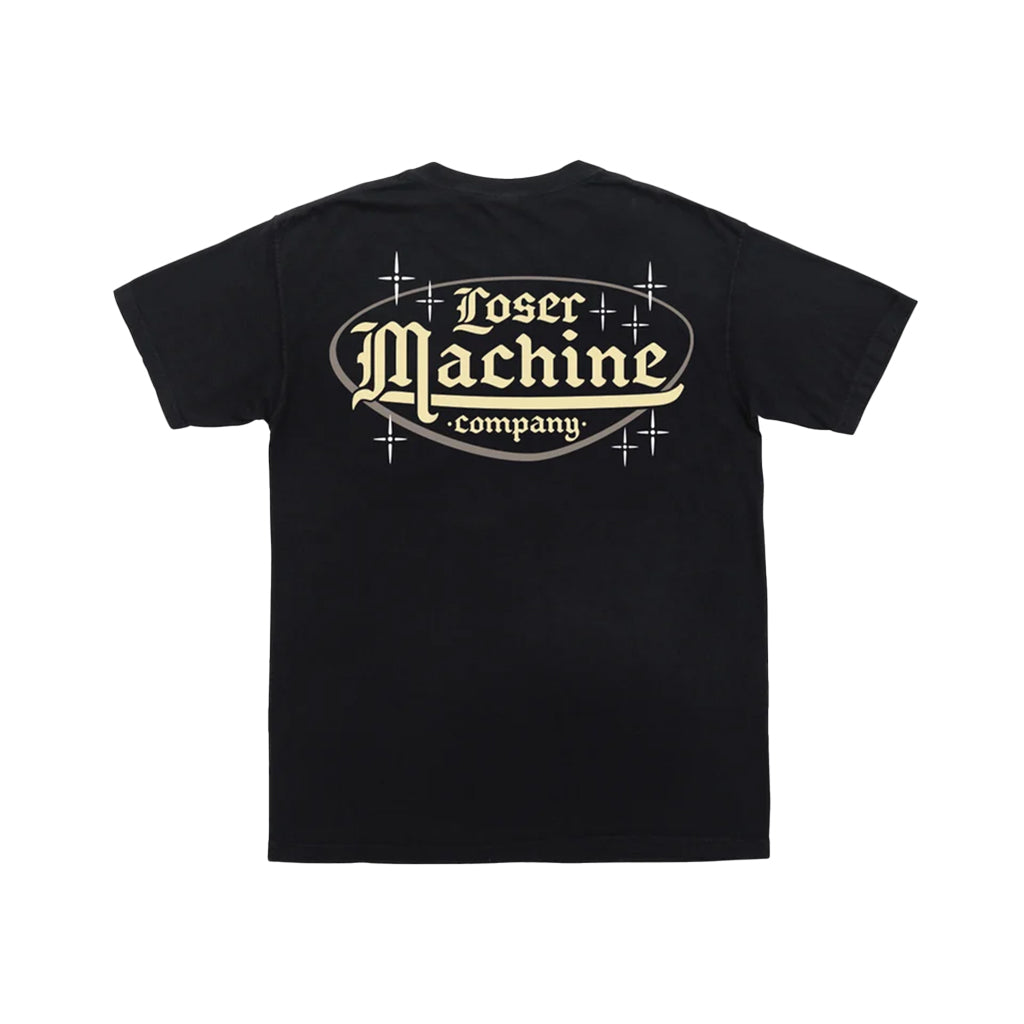 Black t-shirt with 'Loser Machine company' logo on a white background