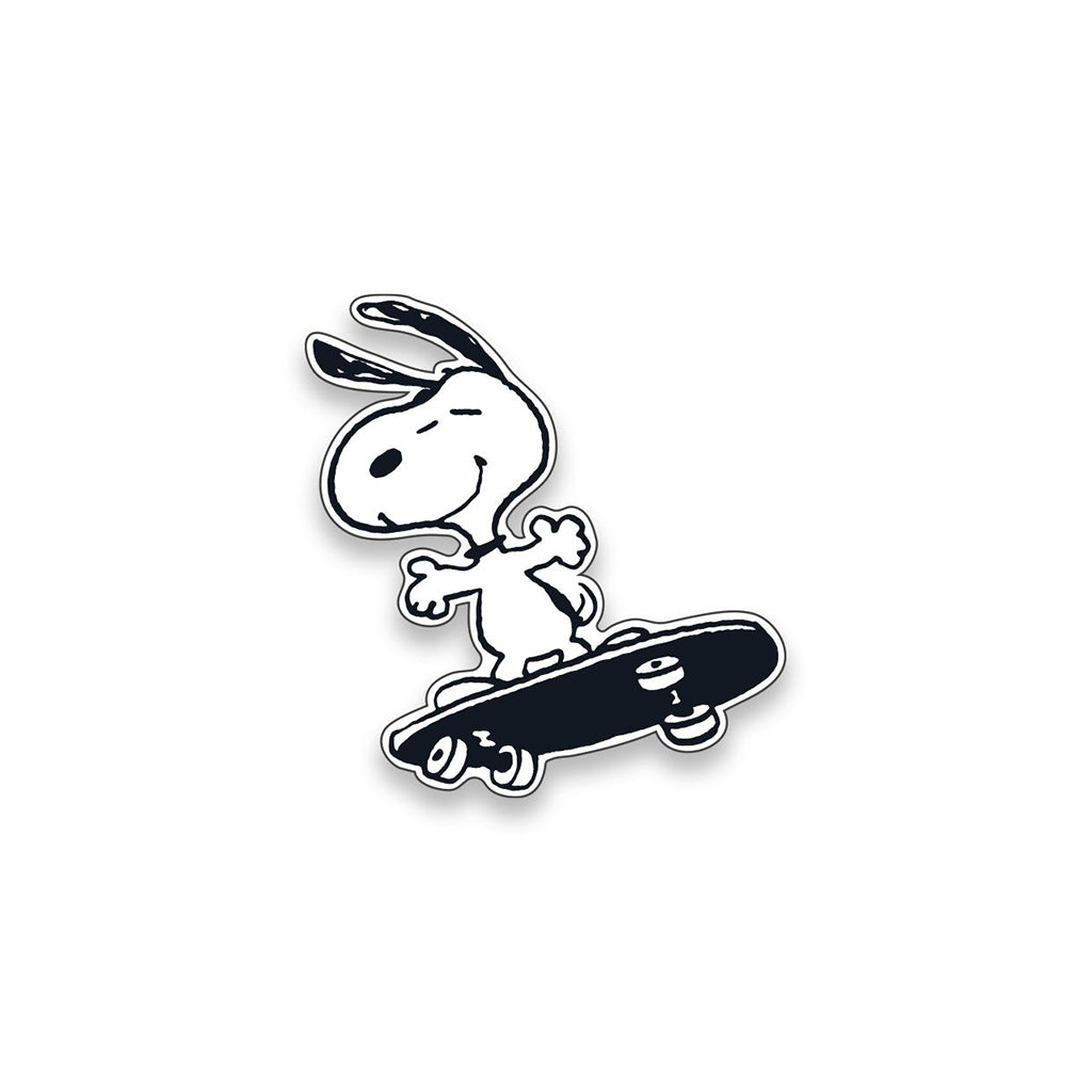 Snoopy on a skateboard with a white background