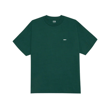 Green t-shirt with a small white logo on a white background