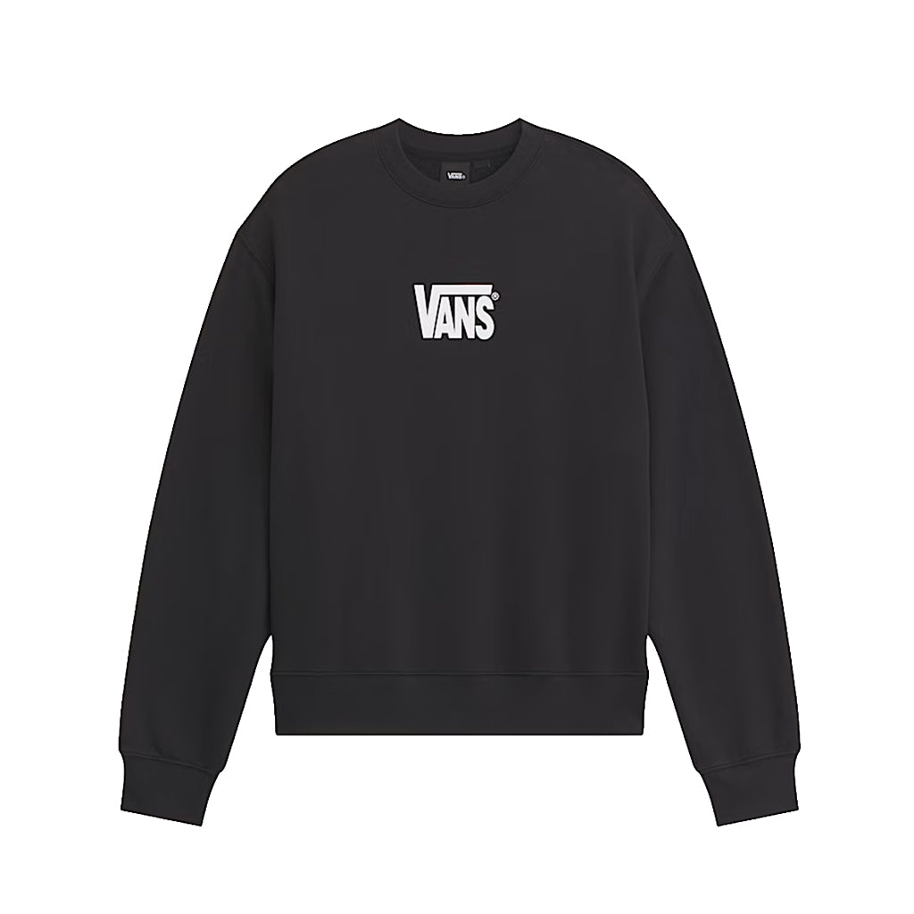 Black crewneck with white Vans script in the middle 