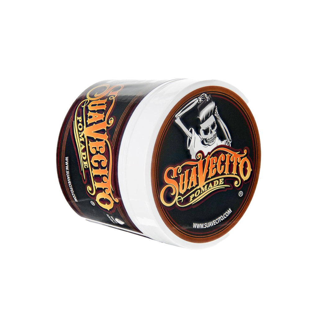 Suavecito pomade jar with skull logo on a white background
