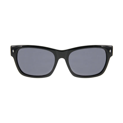 Black sunglasses with gray lenses on a white background