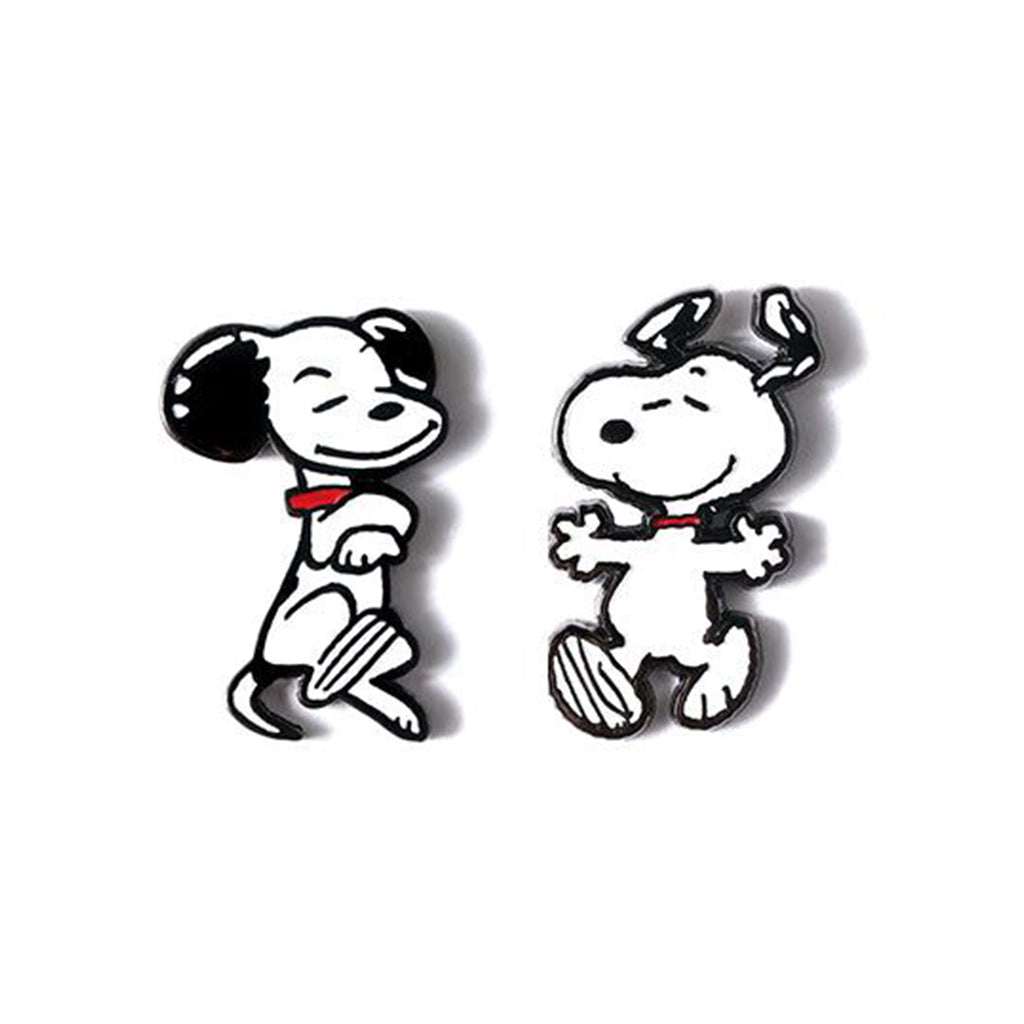 Snoopy then and now pins on a white background