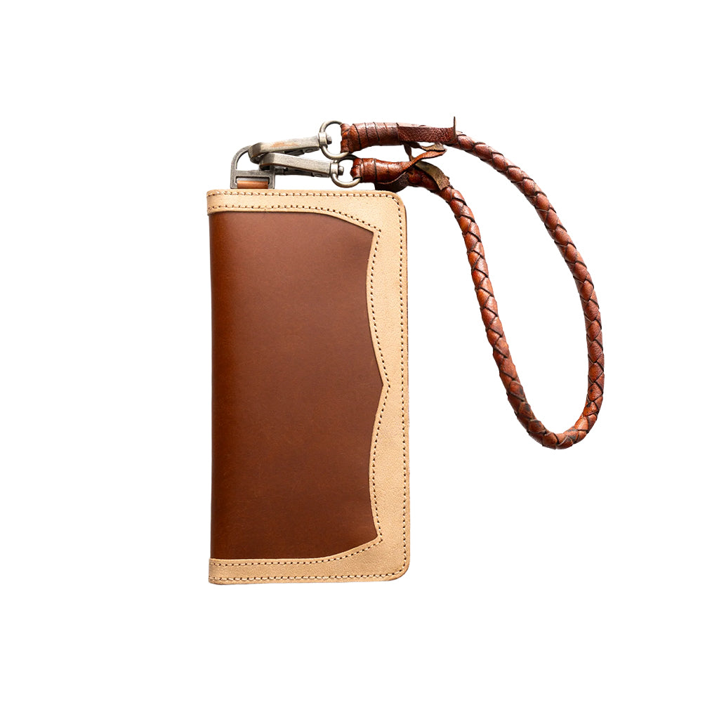 Light brown and Dark Brown Leather trucker wallet on a white background