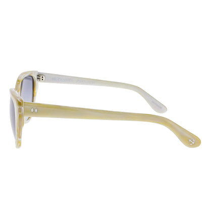 Sunglasses with a beige frame on a white background