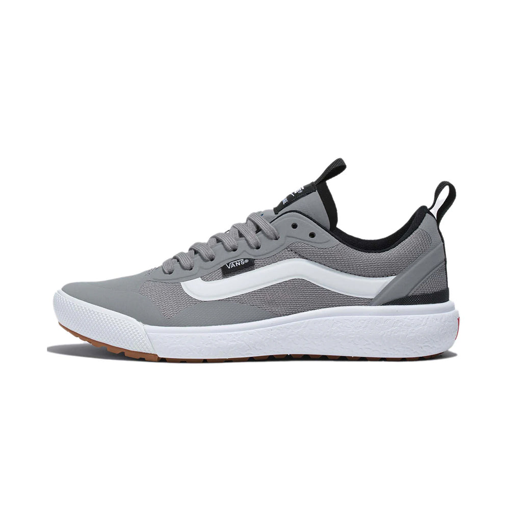 Gray sneaker with white sole on a white background
