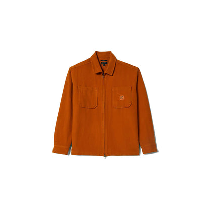 Orange jacket with a brand logo on a white background