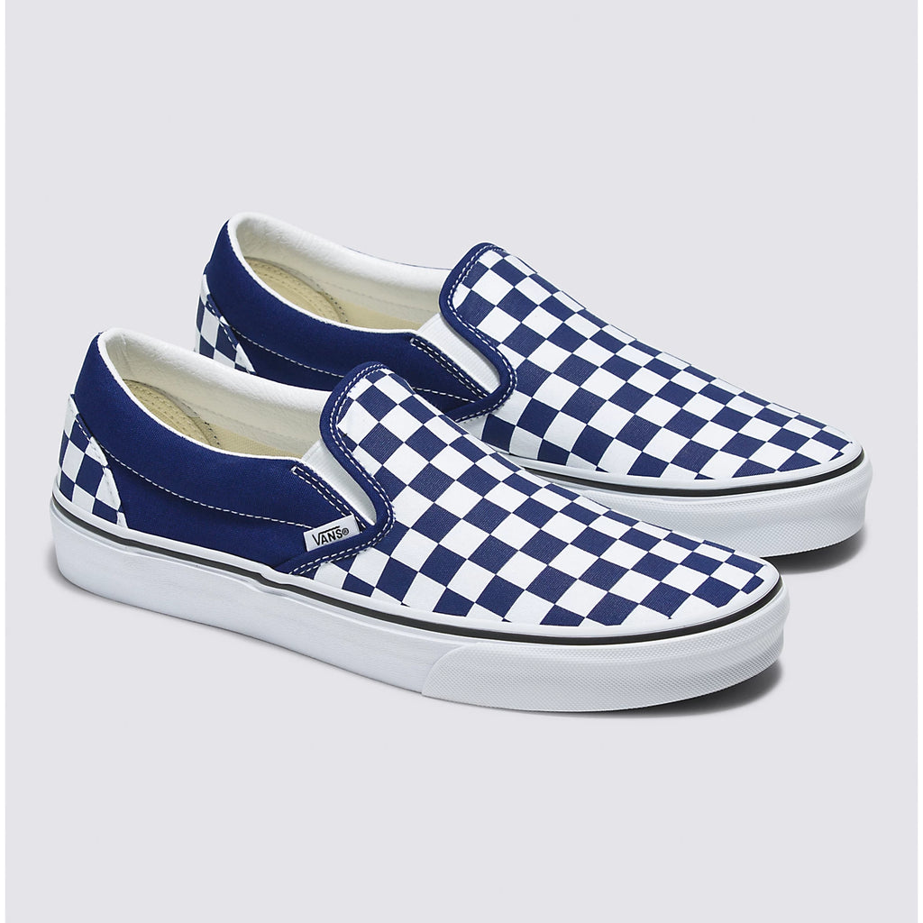 Blue checkerboard vans high top hotsell