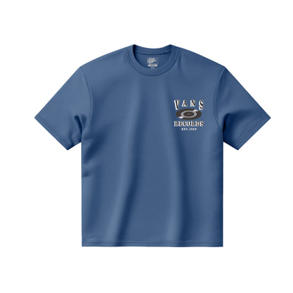 Blue t-shirt with a logo on a white background