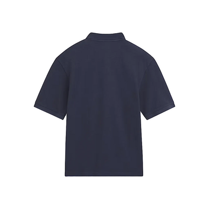 Back side of a navy polo on a white background 