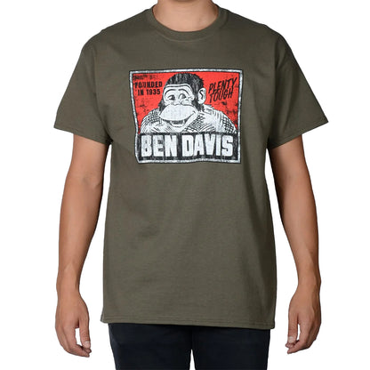 Green t-shirt with a graphic design and 'Ben Davis' text on a white background