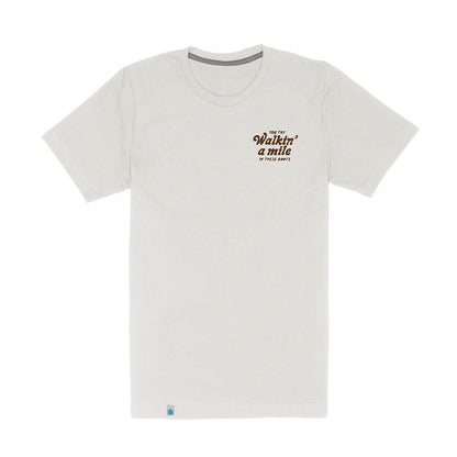 White t-shirt with text on a white background
