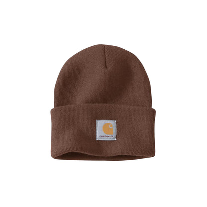 Brown beanie with Carhartt logo on a white background