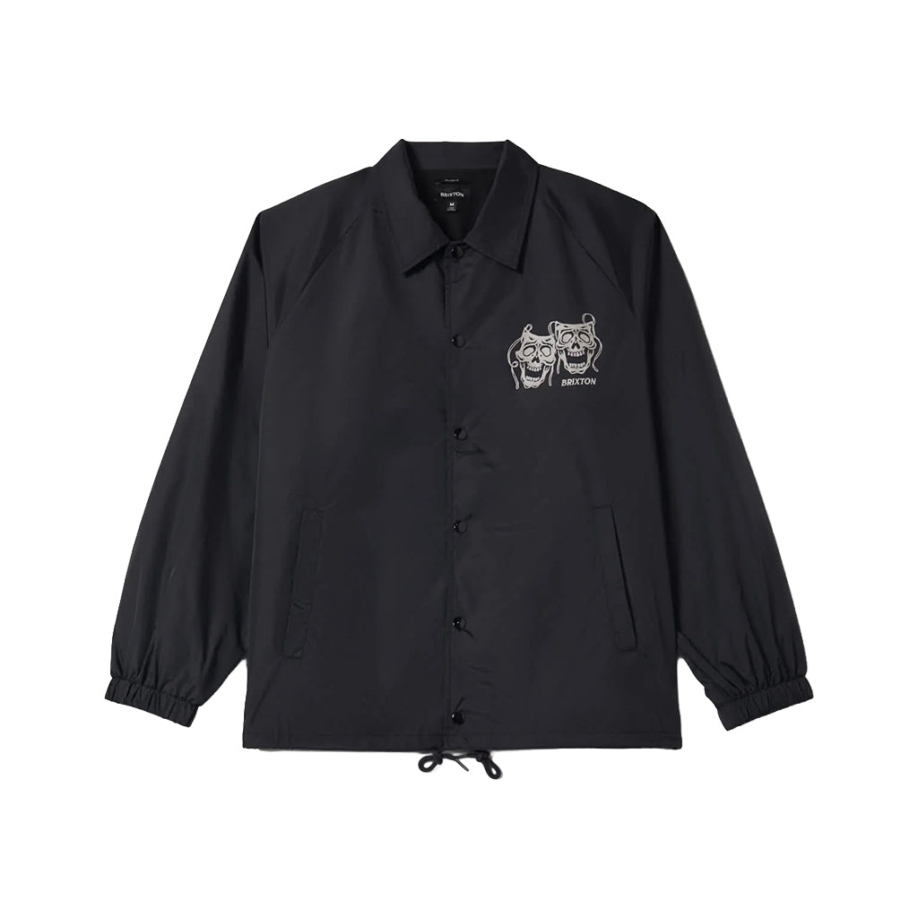 Black jacket with a logo on the chest against a white background