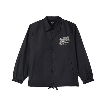 Black jacket with a logo on the chest against a white background