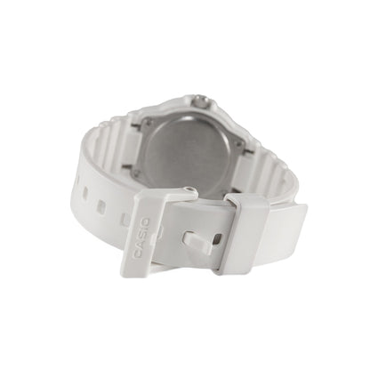 White Casio watch strap on a white background