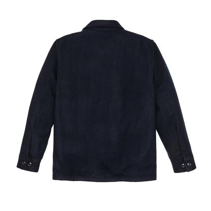 Back of Dark Navy Wool Shirt jacket on a white background