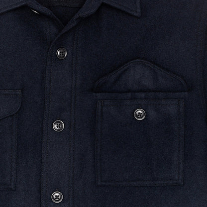 Close up of a Dark Navy Wool Jacket chest pocket 