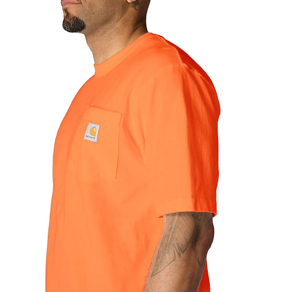 Orange t-shirt with a brand logo on a white background