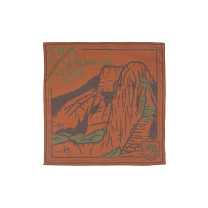 Zion National Park bandana with mountain design and text on a white background