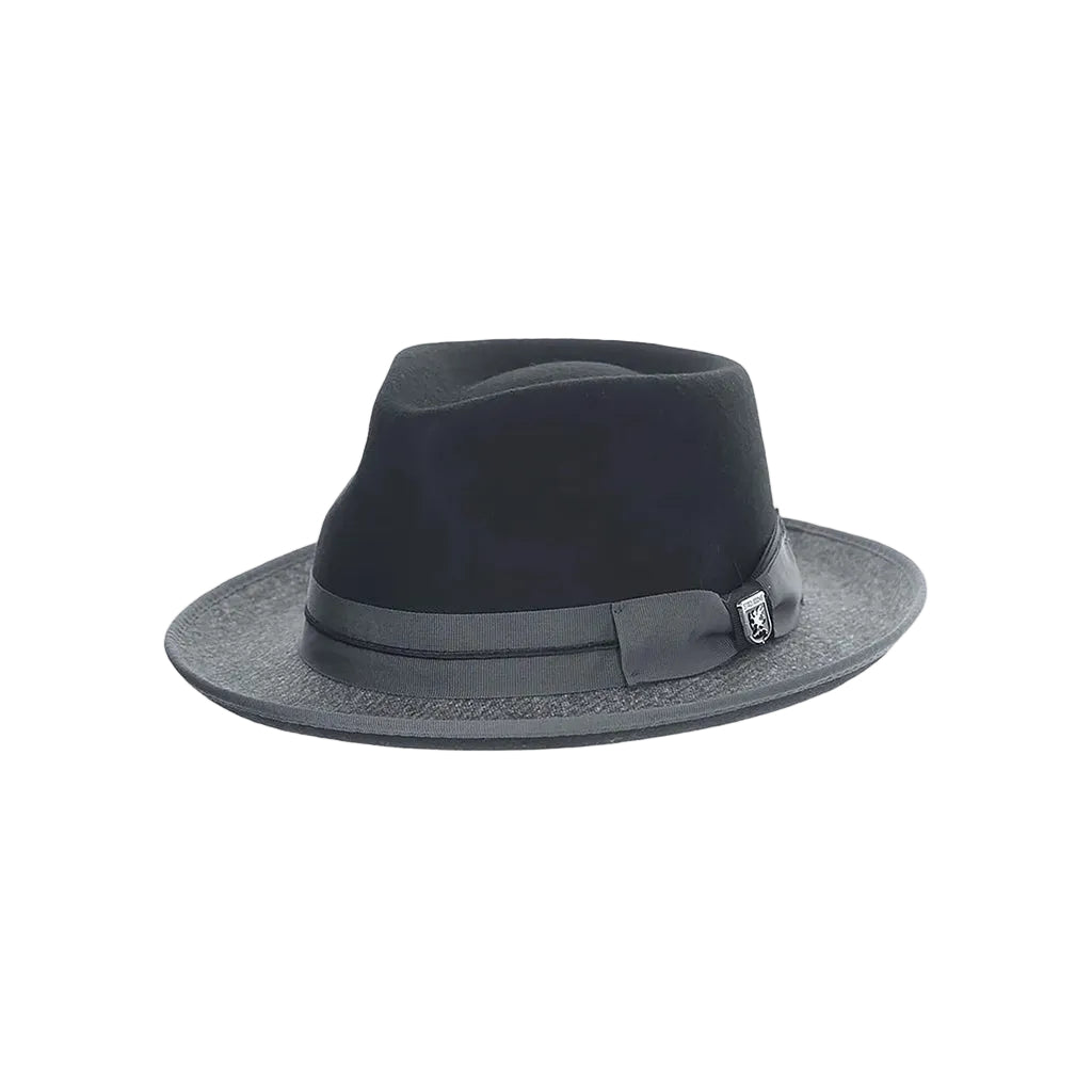 Grey & black fedora on a white background